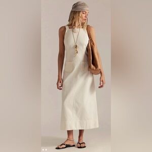 NWT Free People Dex Denim Midi Dress. Ecru